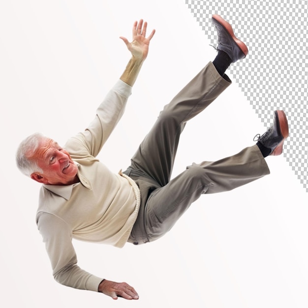 PSD old man falling back senior slip on transparent background