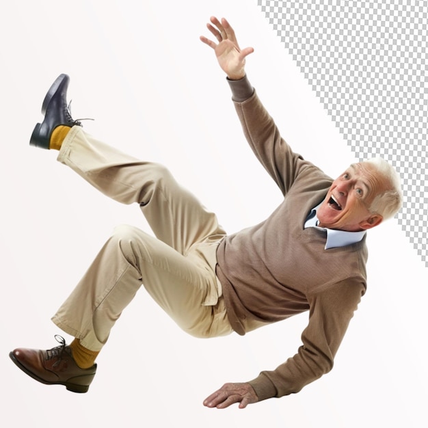 PSD old man falling back senior slip on transparent background