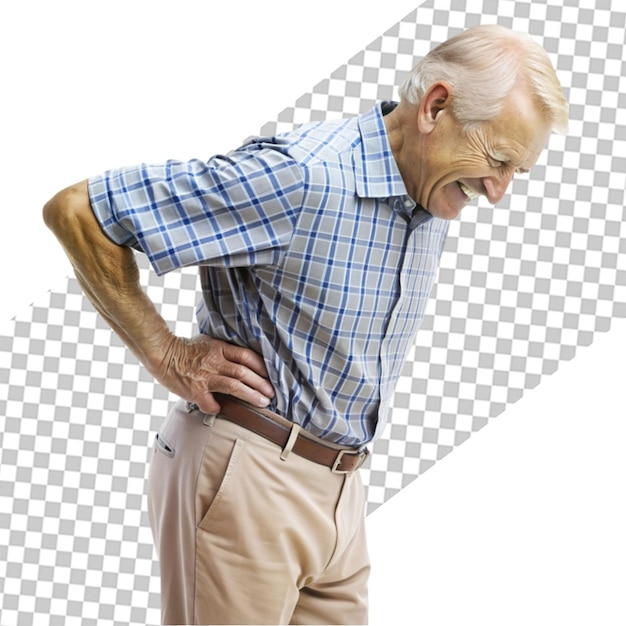 Old man with back pain isolated on transparent background