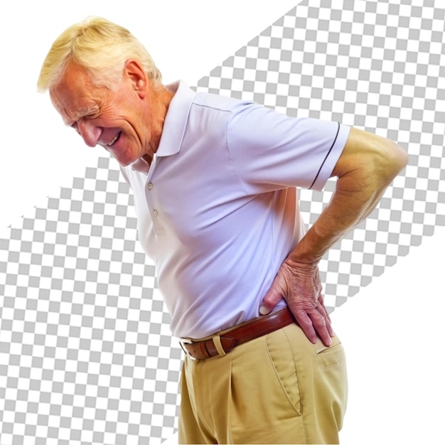 Old man with back pain isolated on transparent background