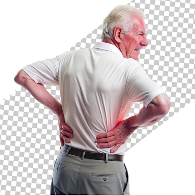 Old man with back pain isolated on transparent background