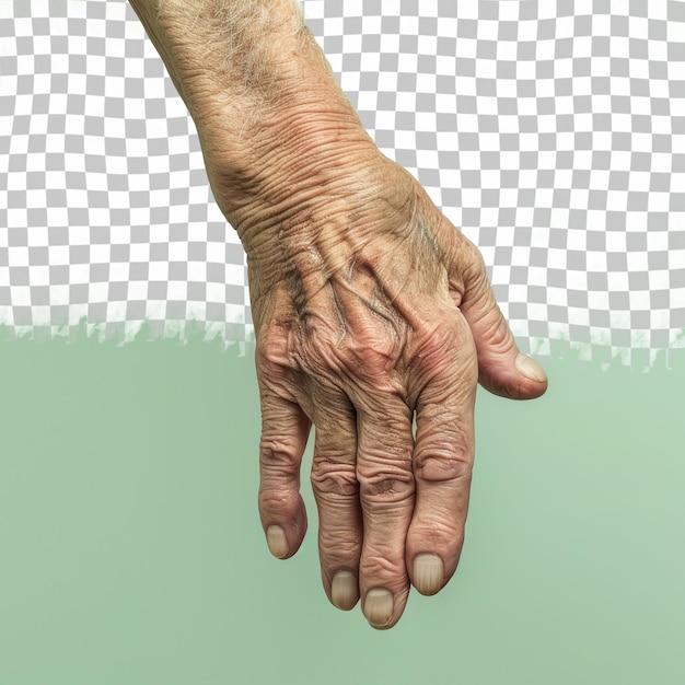 an old mans hand is stretched out to the left of his hand