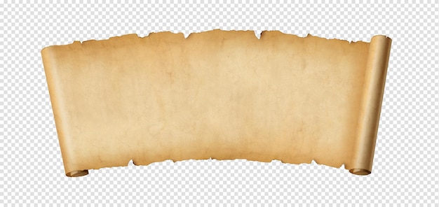 Old paper horizontal banner Parchment scroll isolated on white with shadow