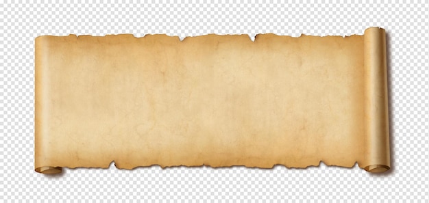 Old paper horizontal banner Parchment scroll isolated on white with shadow