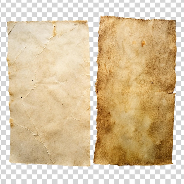 Old paper sheet isolated on transparent background Crumpled paper texture