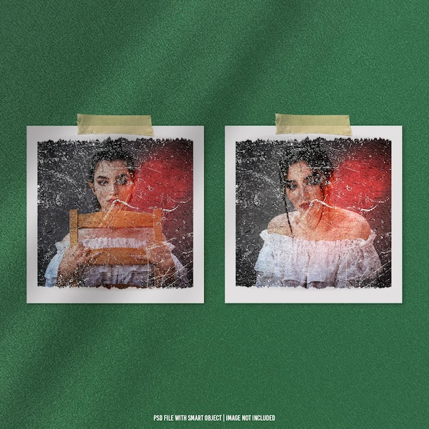 Old photo frame polaroid mockup with grain effect Premium Psd