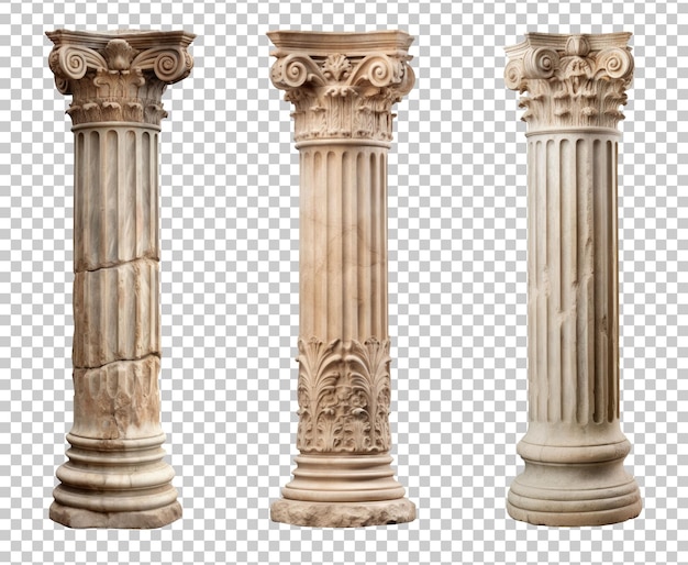 Old Pillar Set Isolated on Transparent Background