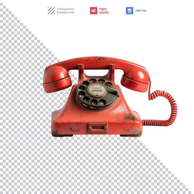 Old Red Phone on White Background