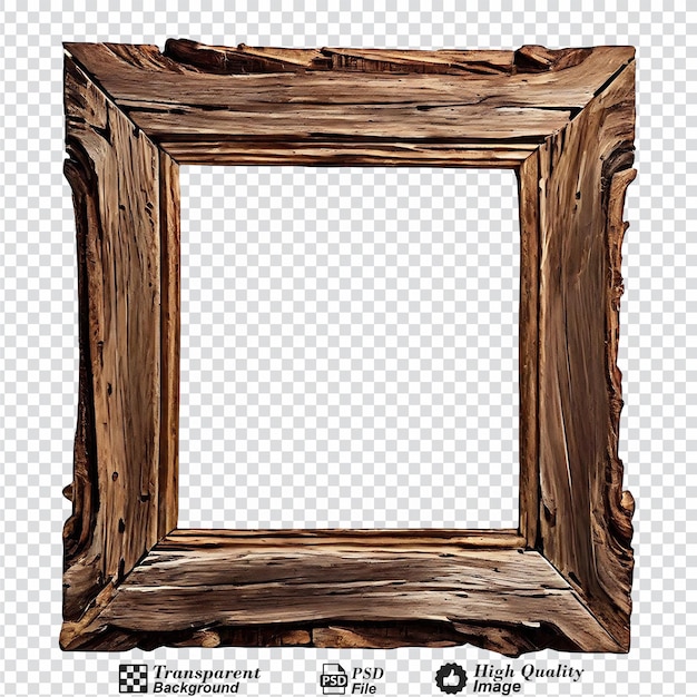 old rustic driftwood wooden frame isolated on transparent background