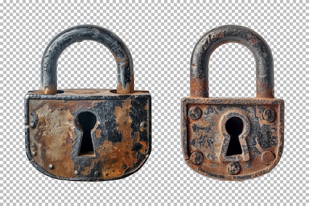 PSD old rusty closed padlocks on a transparent or white background cutout png