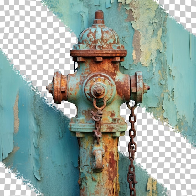 old and rusty fire hydrant with a blue color transparent background