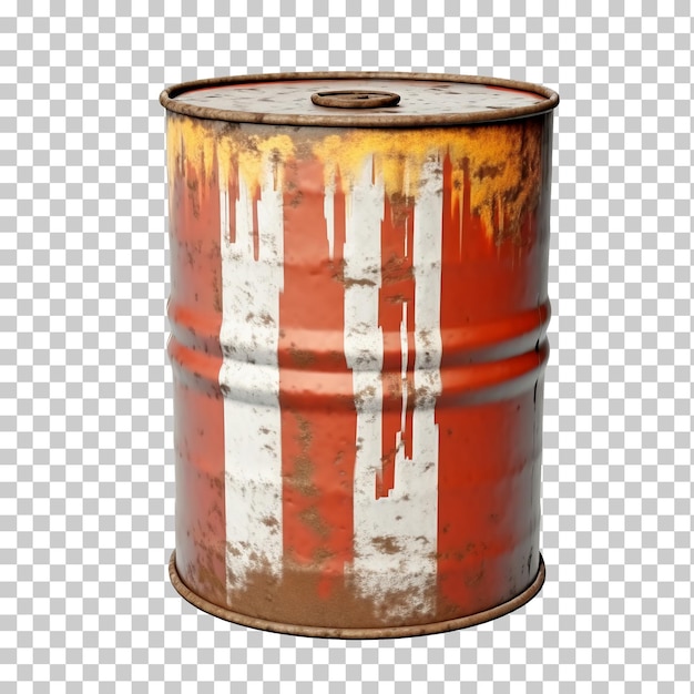 Old rusty steel oil barrel isolated on transparent background png psd