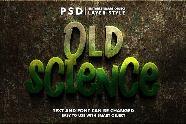 Old Science 3d realistic text effect premium psd