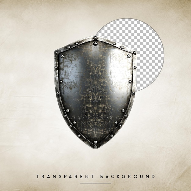 PSD old shield with scratches isolated on transparent background