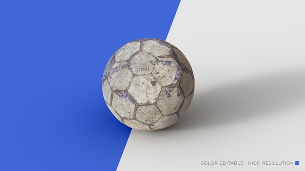 old soccer ball with blue markings