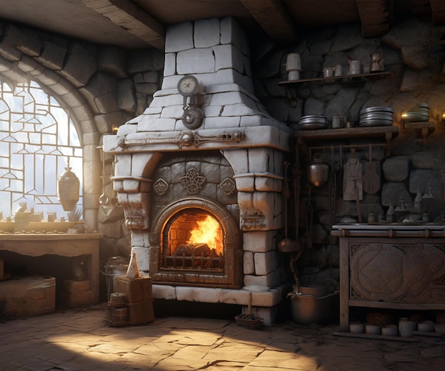 Old Stove in Castle 3d Background