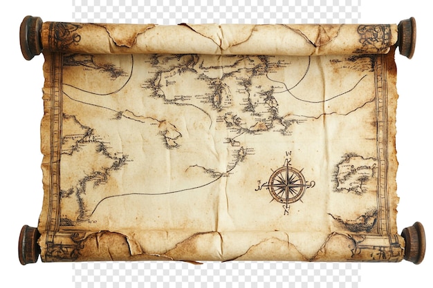 PSD old treasure map with compass