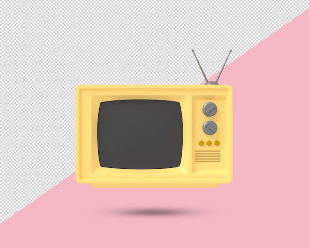 Old vintage retro tv 3D icon Antique Television 3D symbol Old Television on pink background 3D Re