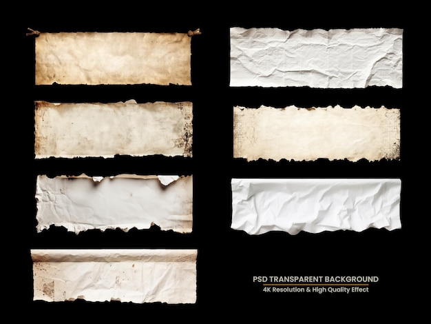 old white blank paper horizontal banner on Transparent background