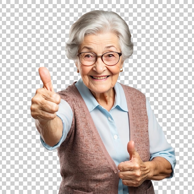 an old woman shows a thumbs up sign with the words quot thumbs up quot