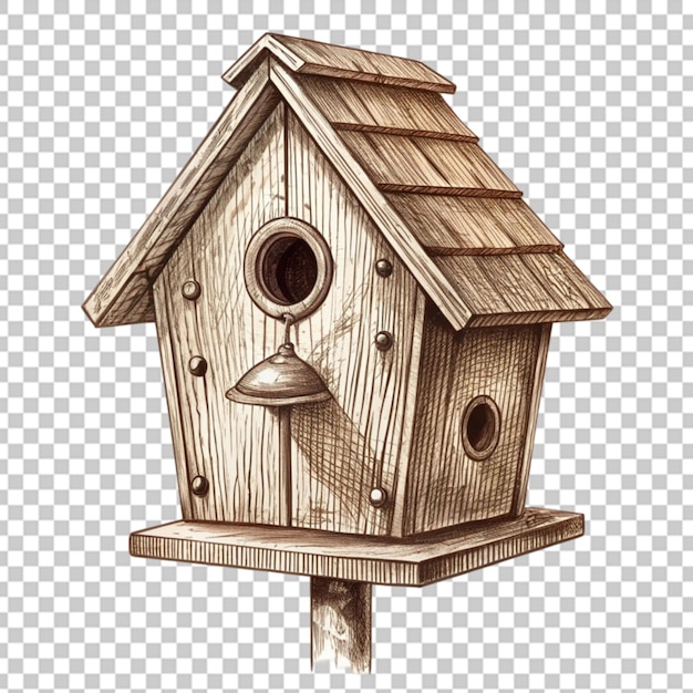 Old Wooden Birdhouse isolated on transparent background