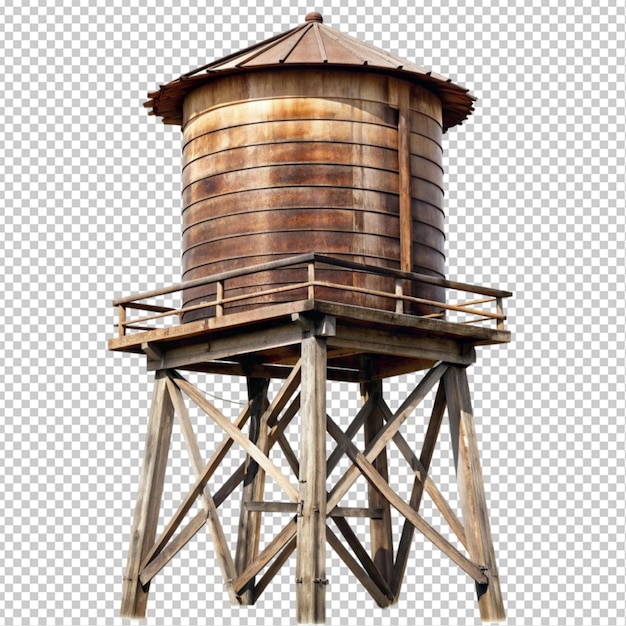 PSD old wooden water tower transparent background