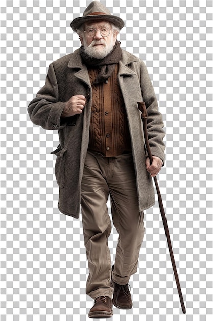 PSD oldfashioned old man alone against transparent background