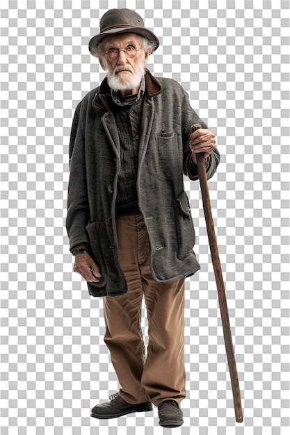 PSD oldfashioned old man alone against transparent background