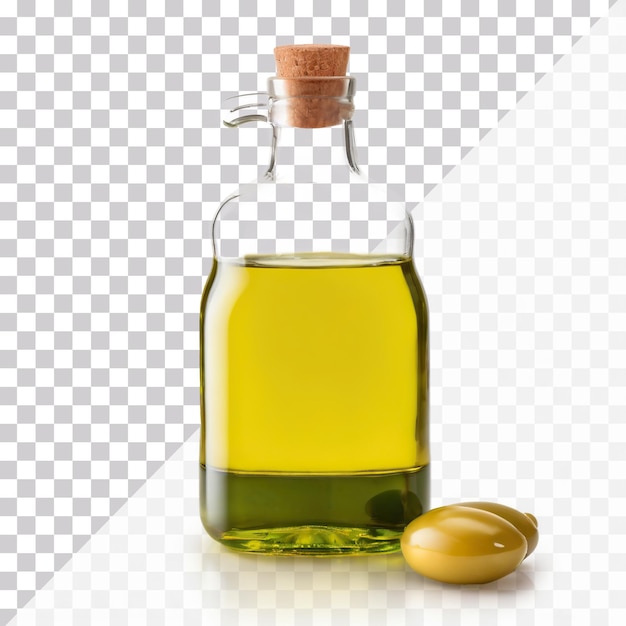 PSD olive oil glass bottle isolated on a transparent background