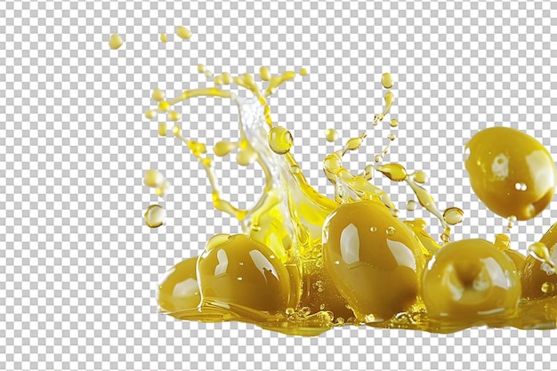 PSD olives with oil splash isolated against transparent background