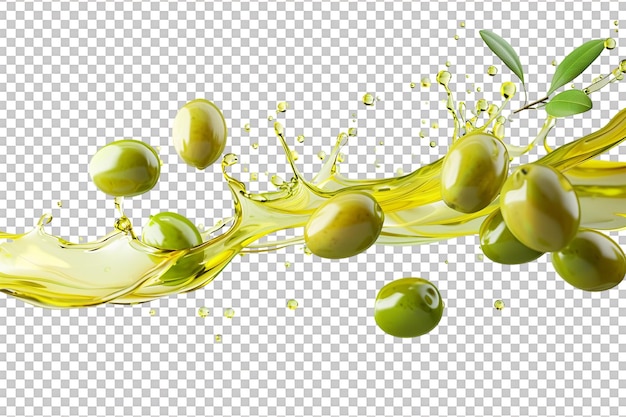 PSD olives with oil splash isolated against transparent background