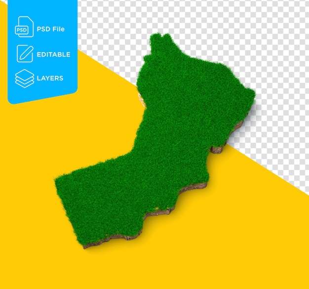 Oman Map soil land geology cross section with green grass and Rock ground texture 3d illustration