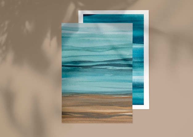 Ombre watercolor psd poster mockup beach 