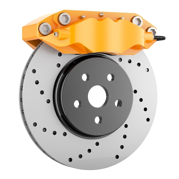 One Car Disc Brake with Caliper 3D rendering isolated on transparent background