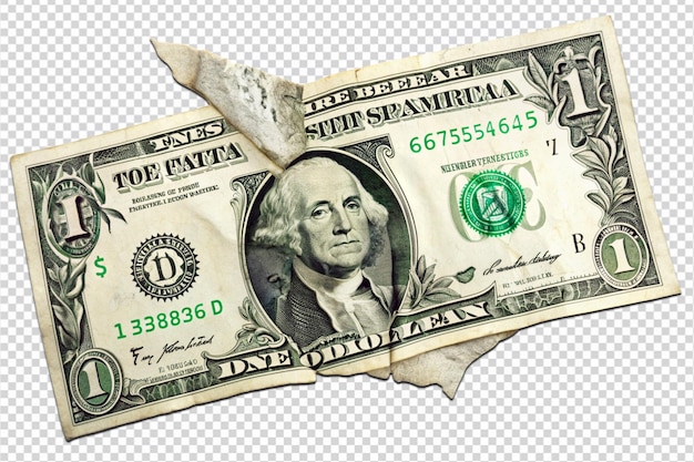 PSD one dollar bill breaking into pieces inflation and recession concept png