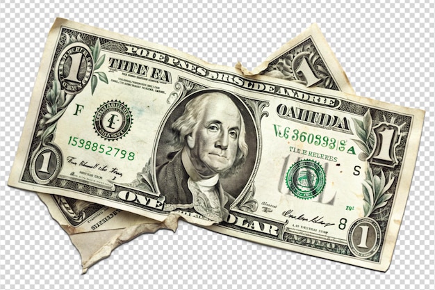 PSD one dollar bill breaking into pieces inflation and recession concept png