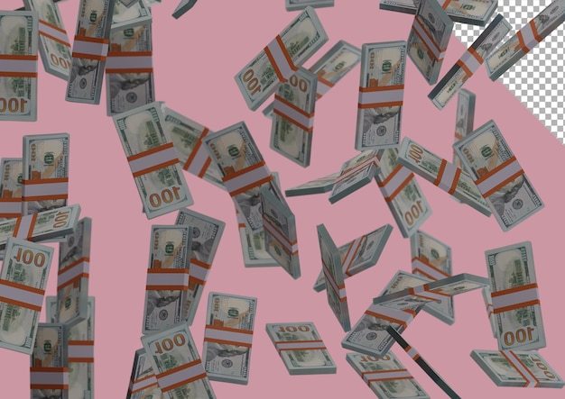 one hundred dollar stack of money, 3D render, illustration, Dollar Bills isolated on background