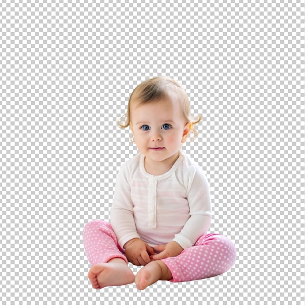 PSD one small caucasian baby girl one year old sitting transparent background