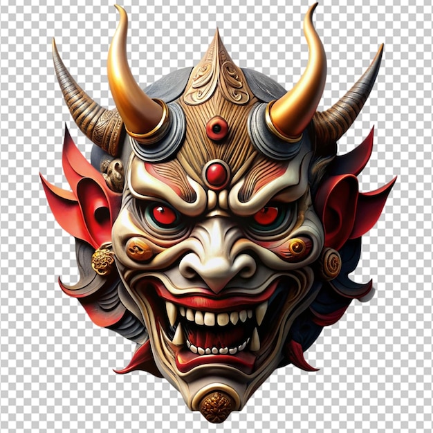 oni mask colorful art on transparent background