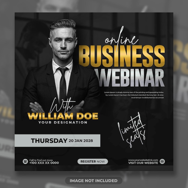 Online business webinar trendy gold silver black social media post