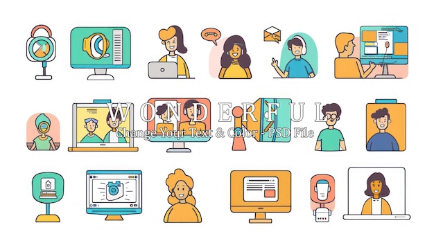 PSD online communication and collaboration icons