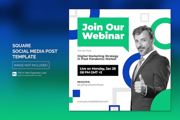 Online Course and Live Webinar Social Media Post or Square Web Banner Template