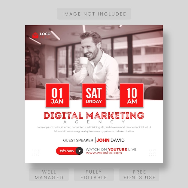 Online course and webinar social media post or square web banner template