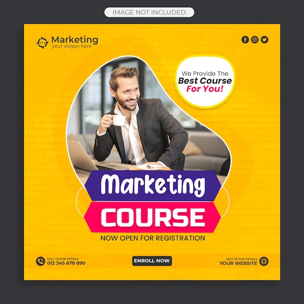 Online course and webinar social media post or square web banner