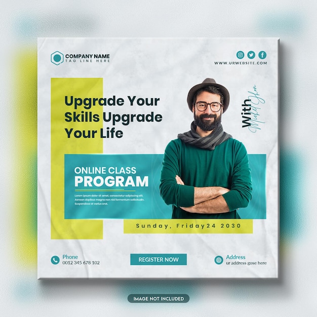 Online course and webinar social media post and web banner template