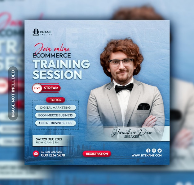 Online ecommerce training session social media post banner template