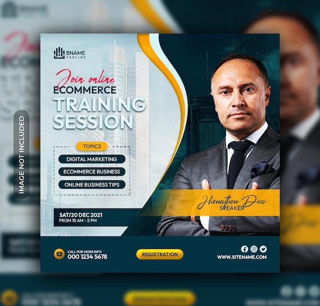 Online ecommerce training session social media post banner template