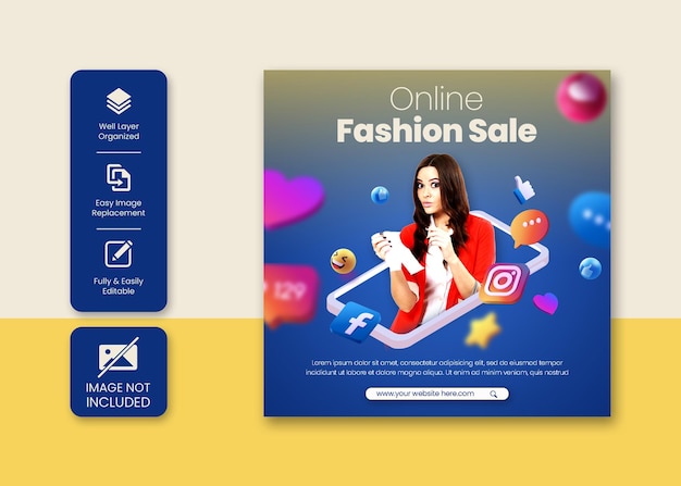 Online fashion sale social media post creative concept with icons templates