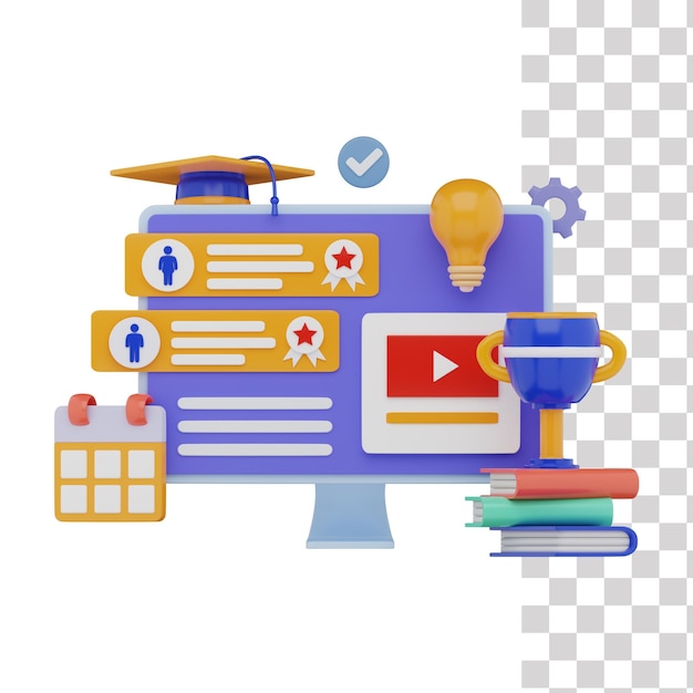 PSD online learning course app 3d illustration