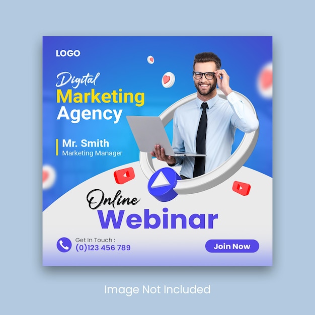 Online live webinar social media post or square banner template